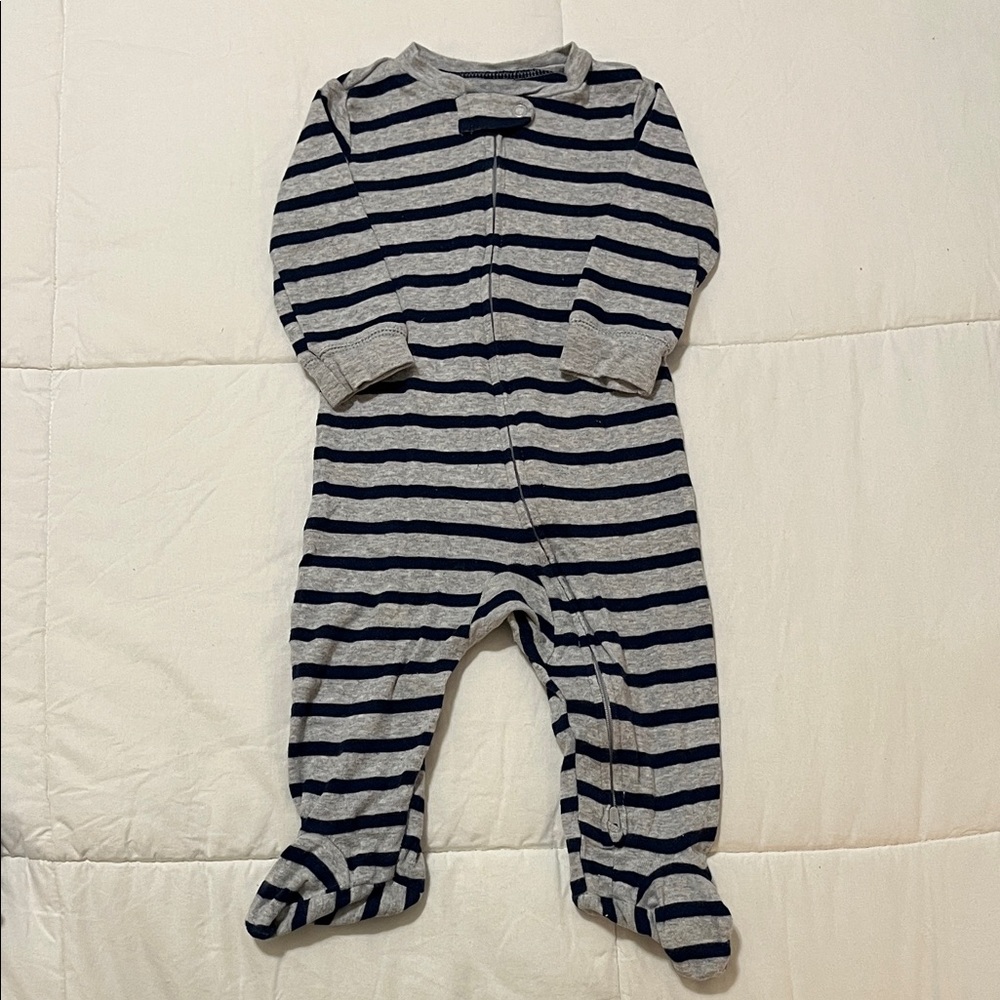 Carter's Navy and Gray Striped 2-Way Zip Cotton Sleep & Play Pajamas
